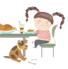 Little Girl Feeding Dog Under the Table