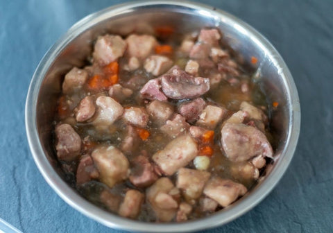 Wet Food for Dogs in Silver Bowl