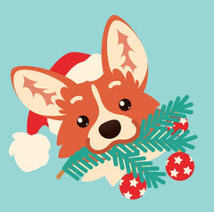 Corgi with Santa Hat Biting Mistletoe