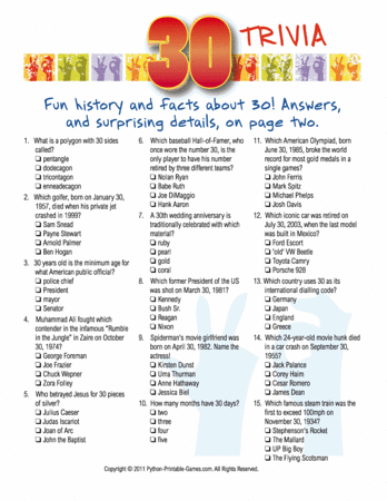 30th Birthday Party Games – Printable Games