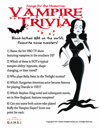 Download Vampire Facts Trivia - Printable Games