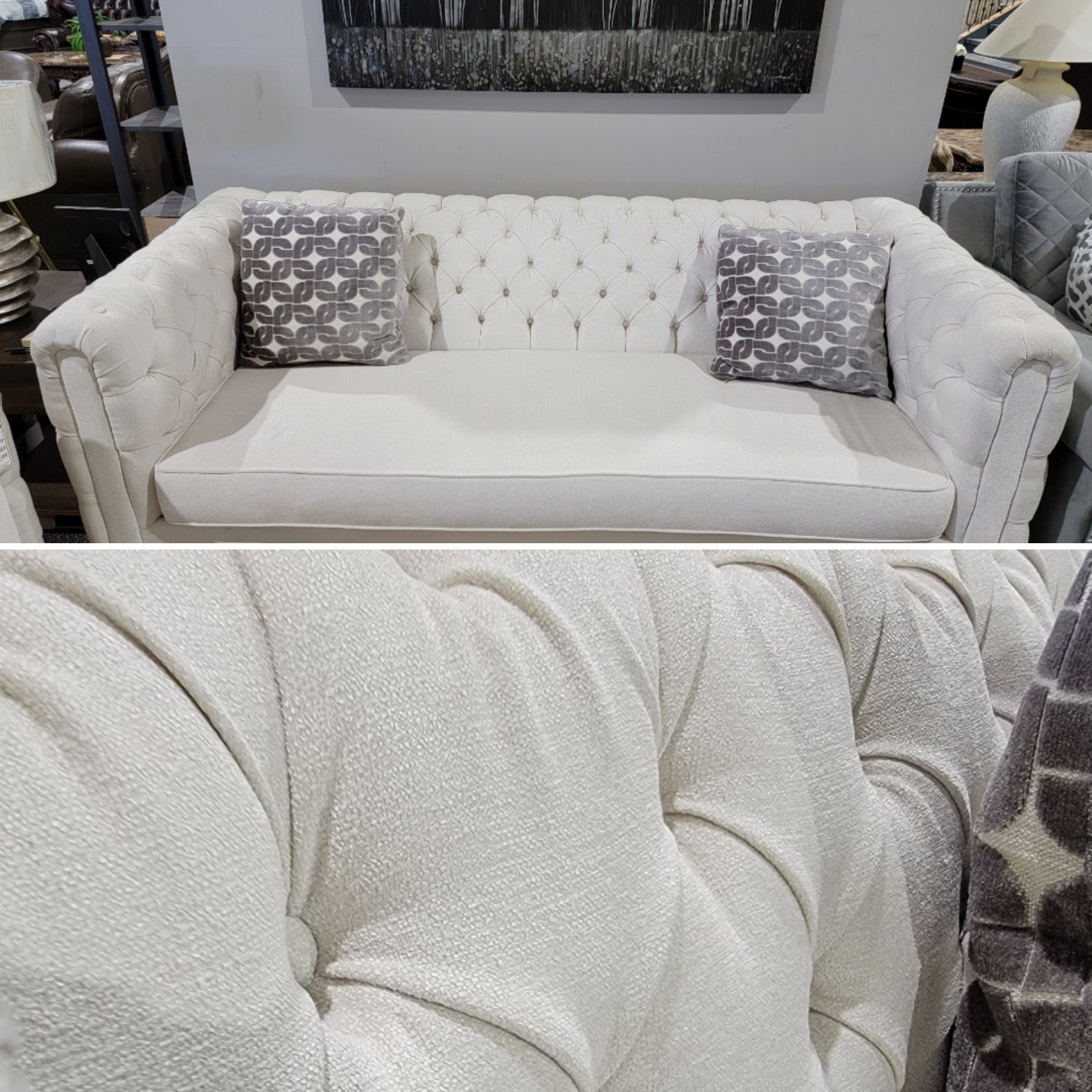 White sofa with tufting