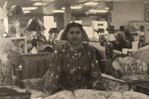 Mrs Singh at Fair Deal Furniture in the early 90s