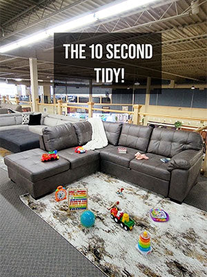 Video of Alanis media corner sectional - tidying up toys or other items is easy with the storage ottoman