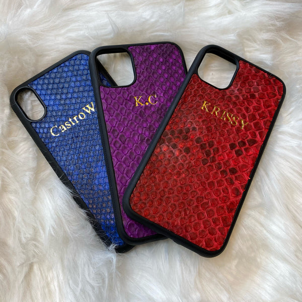 Monogrammed Croc Leather Phone Case With Card Holder Custom 