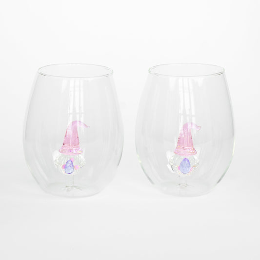 Unique Wine Glass Gift  Figural Gnome Heart Stemless Wine Glass – Jersey  Art Glass