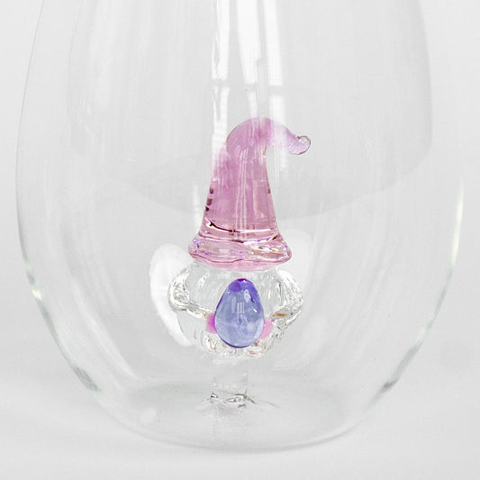 Unique Wine Glass Gift  Figural Gnome Heart Stemless Wine Glass – Jersey  Art Glass