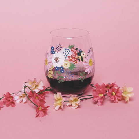 stemless wine glasses, pretty wine glasses, floral wine glasses, unique wine glasses, best stemless wine glasses, decorated wine glasses, cute wine glasses