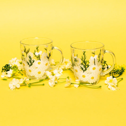 Cherry Blossom Painted Glass Mugs