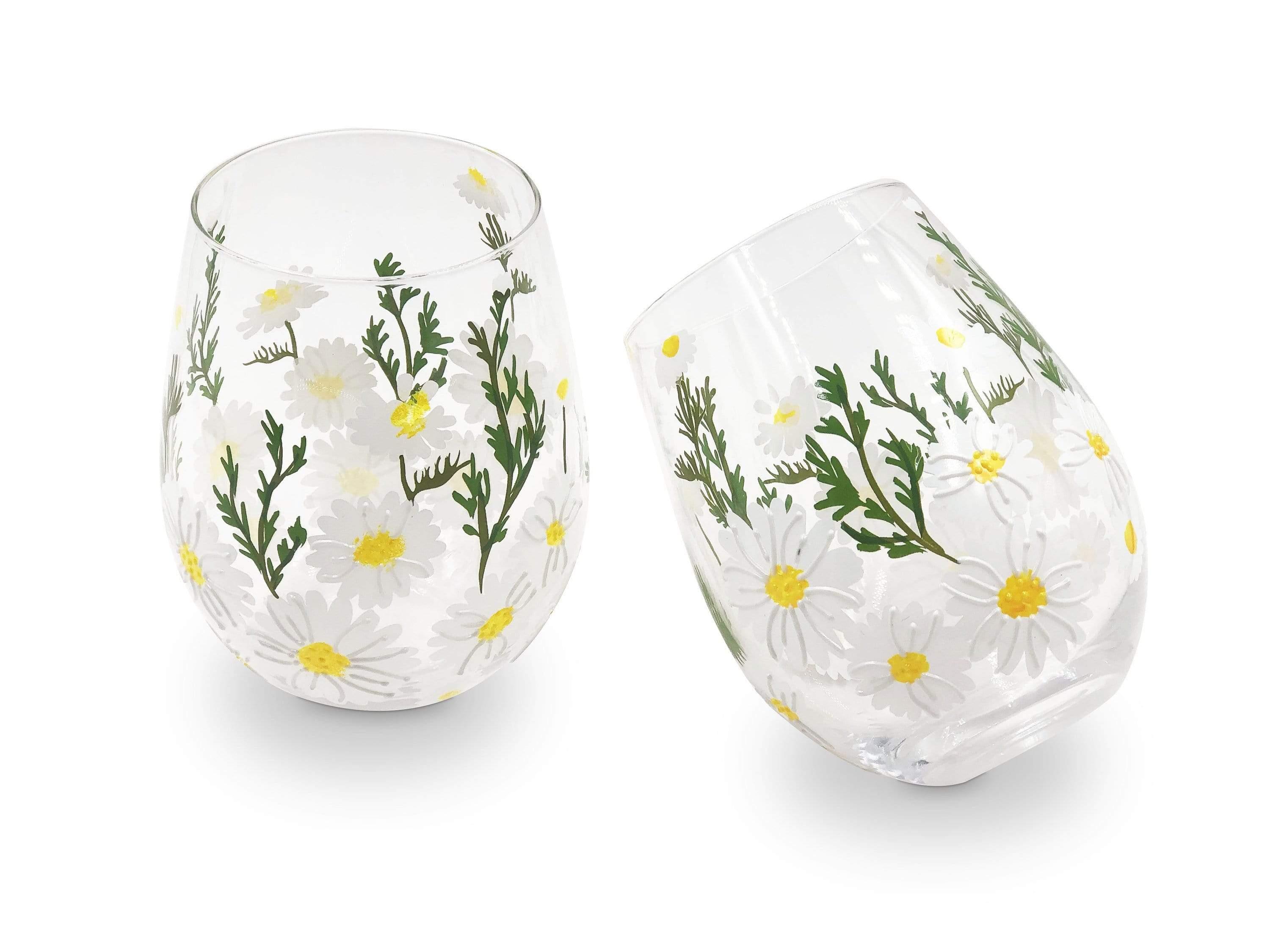 Daisy Painted Stemless Wine Glass Jersey Art Glass Reviews On Judge Me