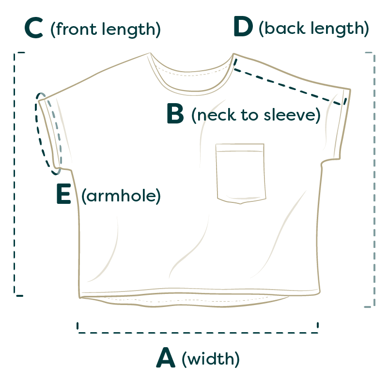 Kubusi Tee measurement diagram