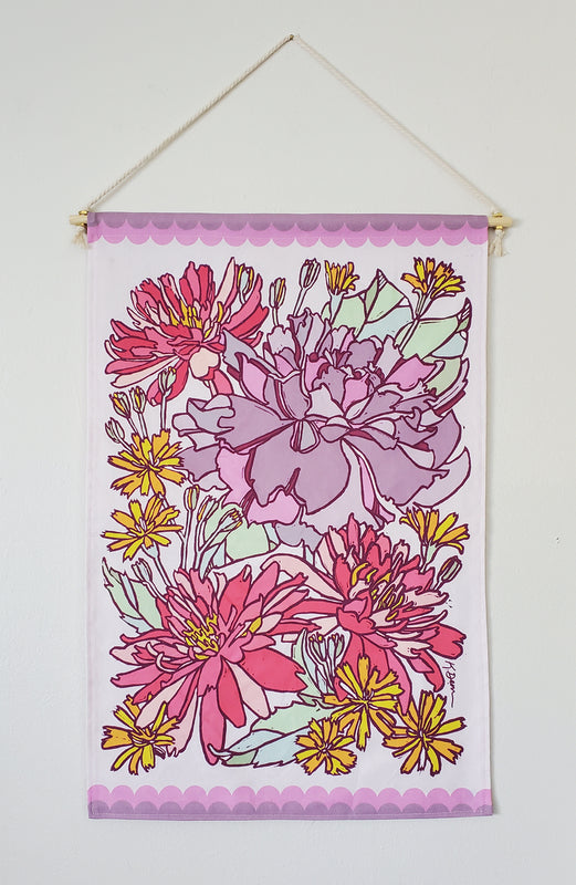 Purple Rose and Lotus Small Fabric Tapestry