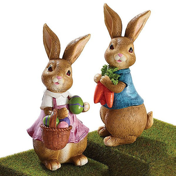 Hand Painted Brown Resin Boy and Girl Bunny Figurines · Ellisi Gifts