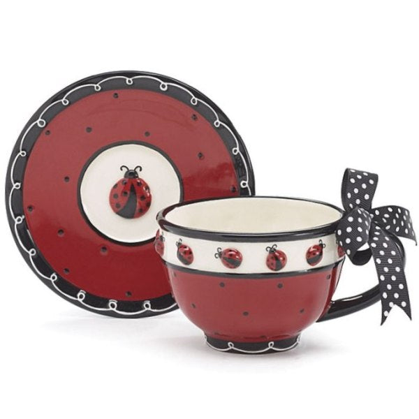 Ladybug & Swirls Design Decorative Hand Painted Ceramic Teapot Cute Tea Pot