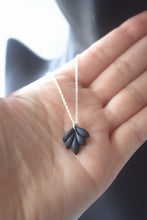 Load image into Gallery viewer, Small leaf necklace - black or forest green - Gold plated, 14k gold filled or sterling silver
