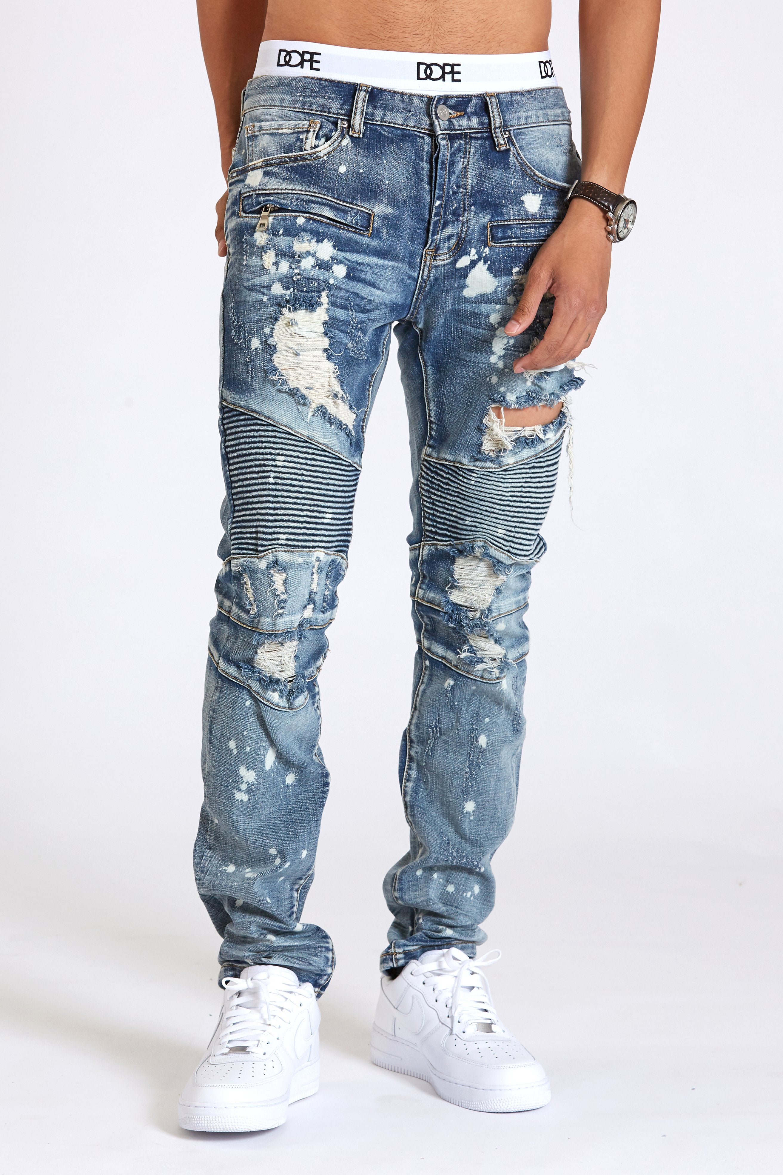 vibrant distressed jeans