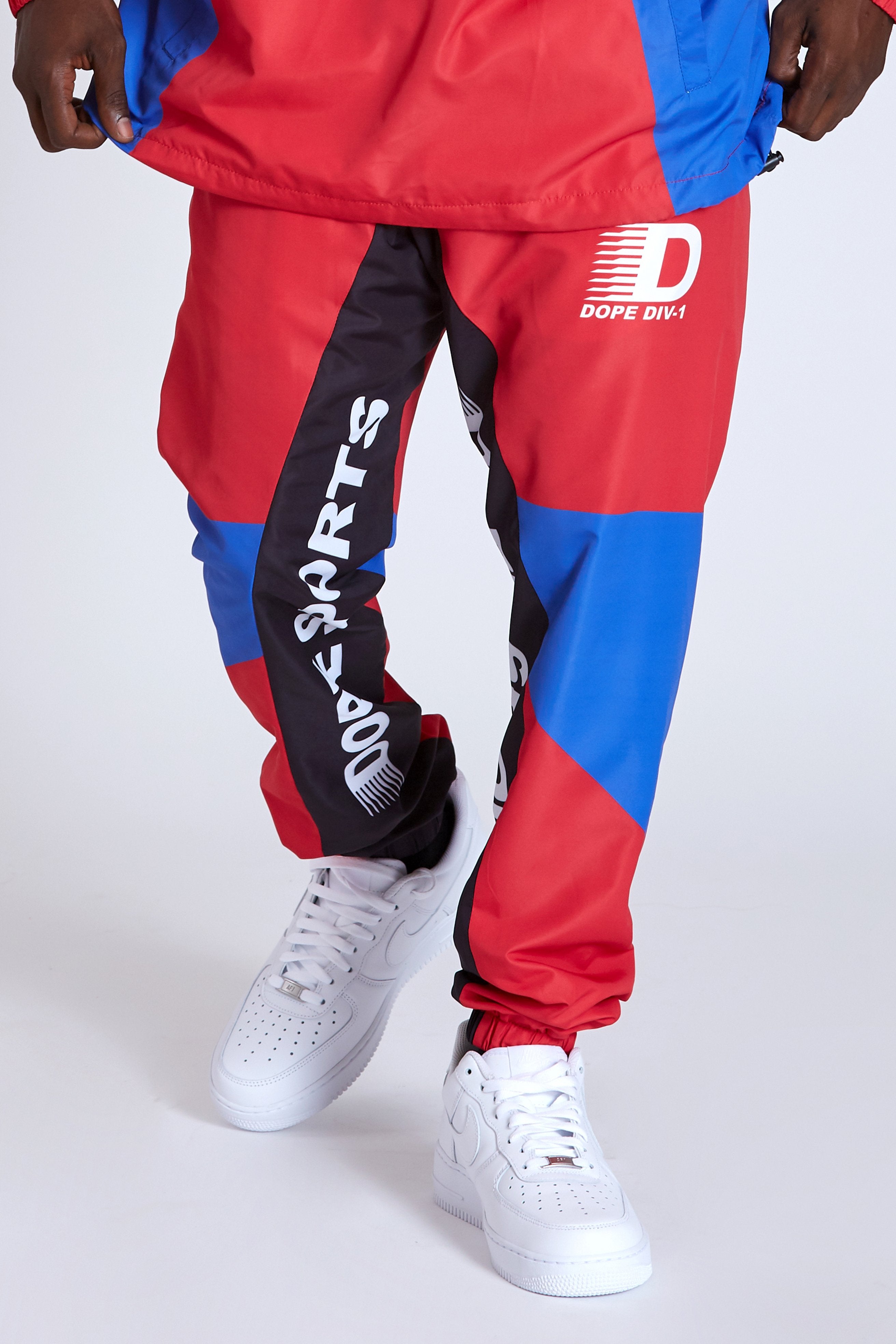 red windbreaker joggers