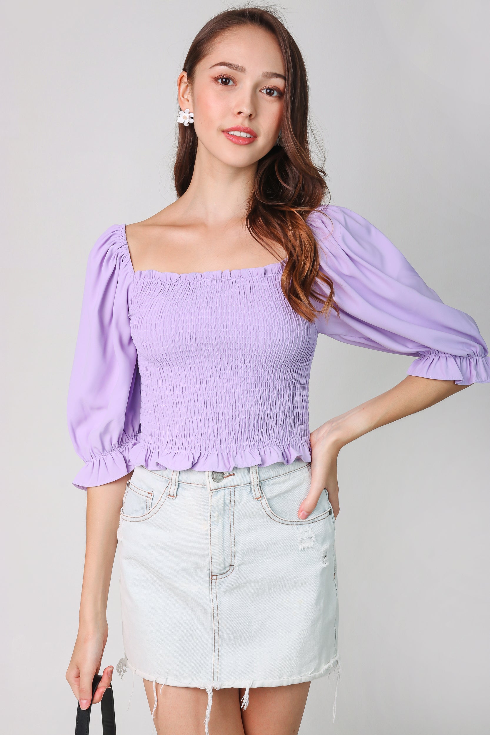 purple smocked top