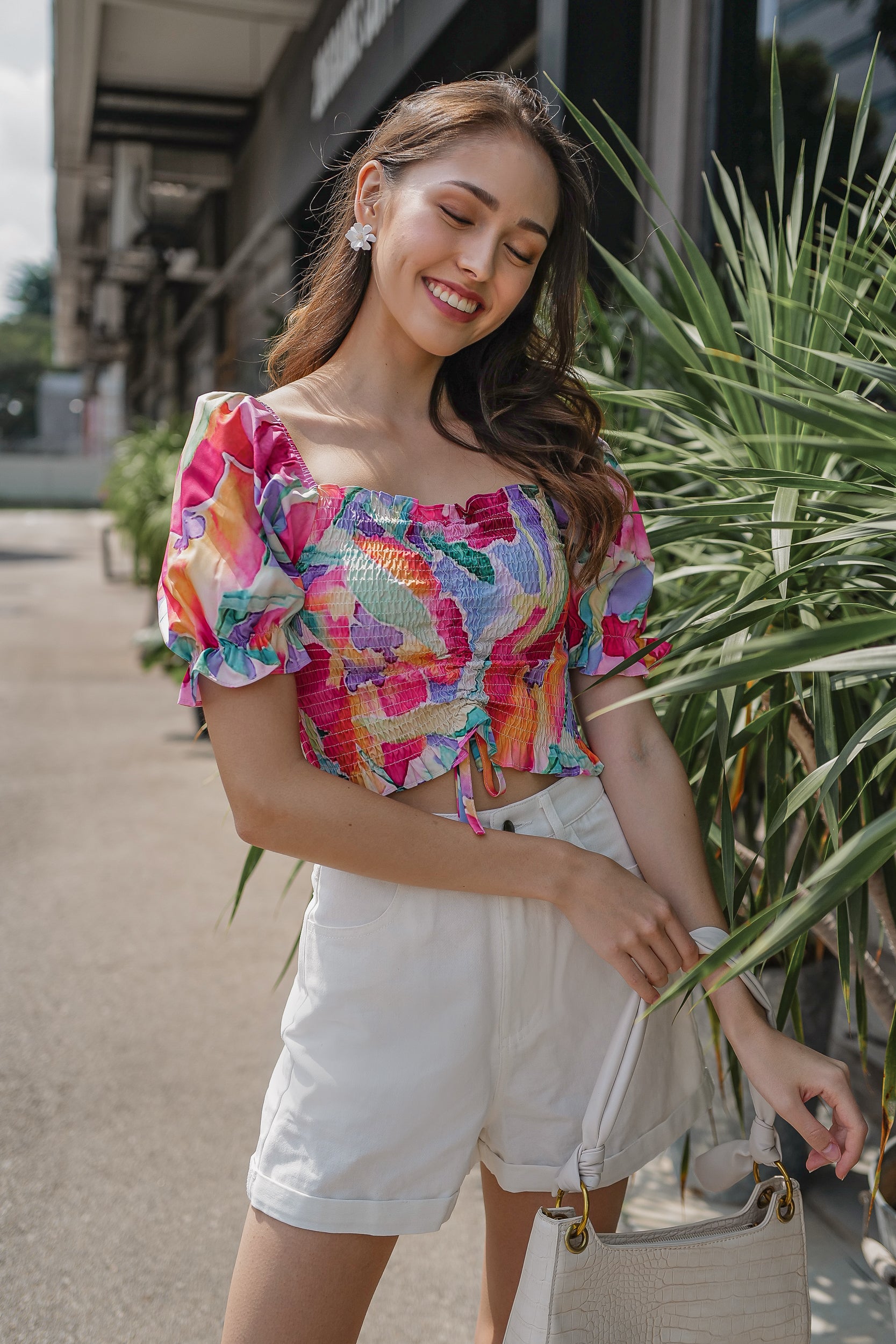 purple smocked top