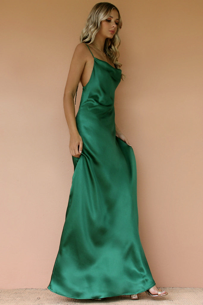 emerald silk dress long