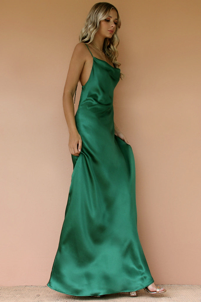 emerald green silk dress long