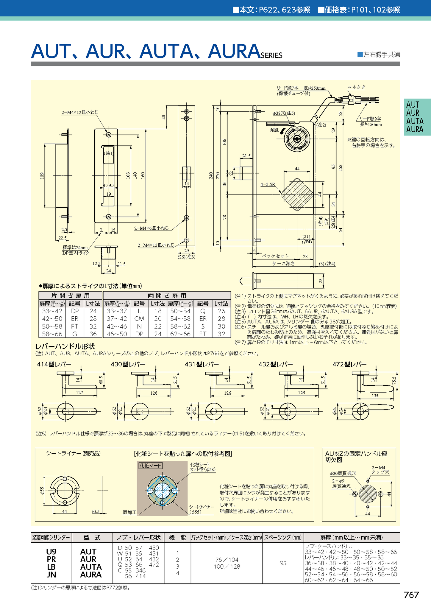 美和ロック 電気錠 U9AUT52-1 扉厚50㎜ バックセット76㎜×3個