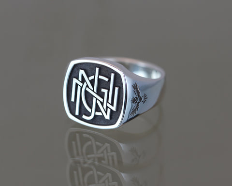 Personalized Round Block Cut-Out Monogram Signet Ring - PG83848