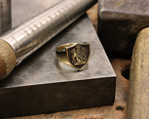 Shield Shaped Gold Signet Ring by Benjamin Black 