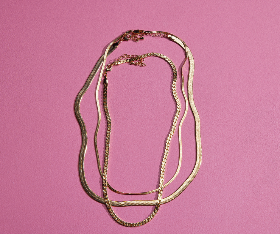 Gold plated herringbone chain necklaces