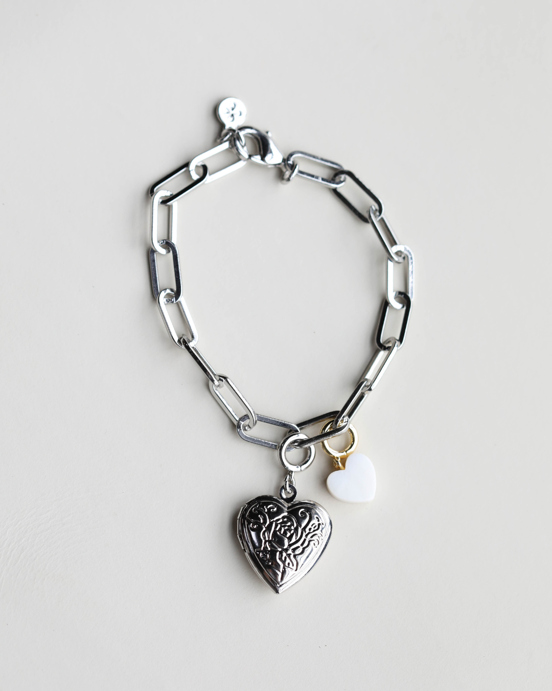 rhodium plated silver charm bracelet