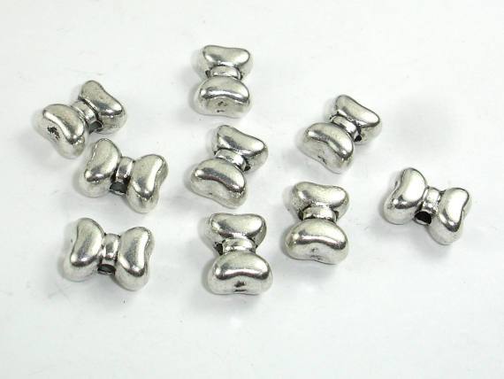 Bow Tie Spacer, Zinc Alloy, Antique Silver Tone, 10x7x5mm 20pcs-Metal Findings & Charms-BeadDirect