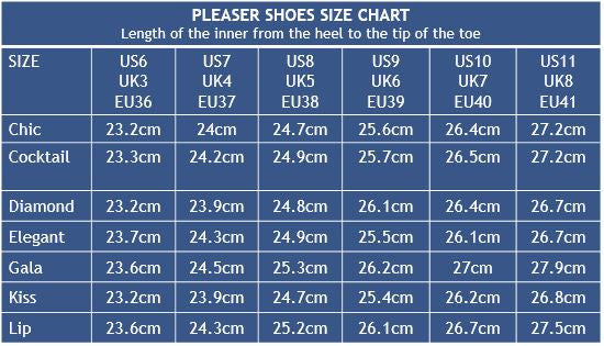 Introducir 107+ imagen pleaser shoes size chart