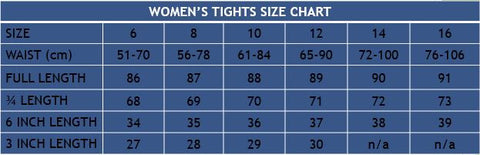 Women's Tights Size Chart