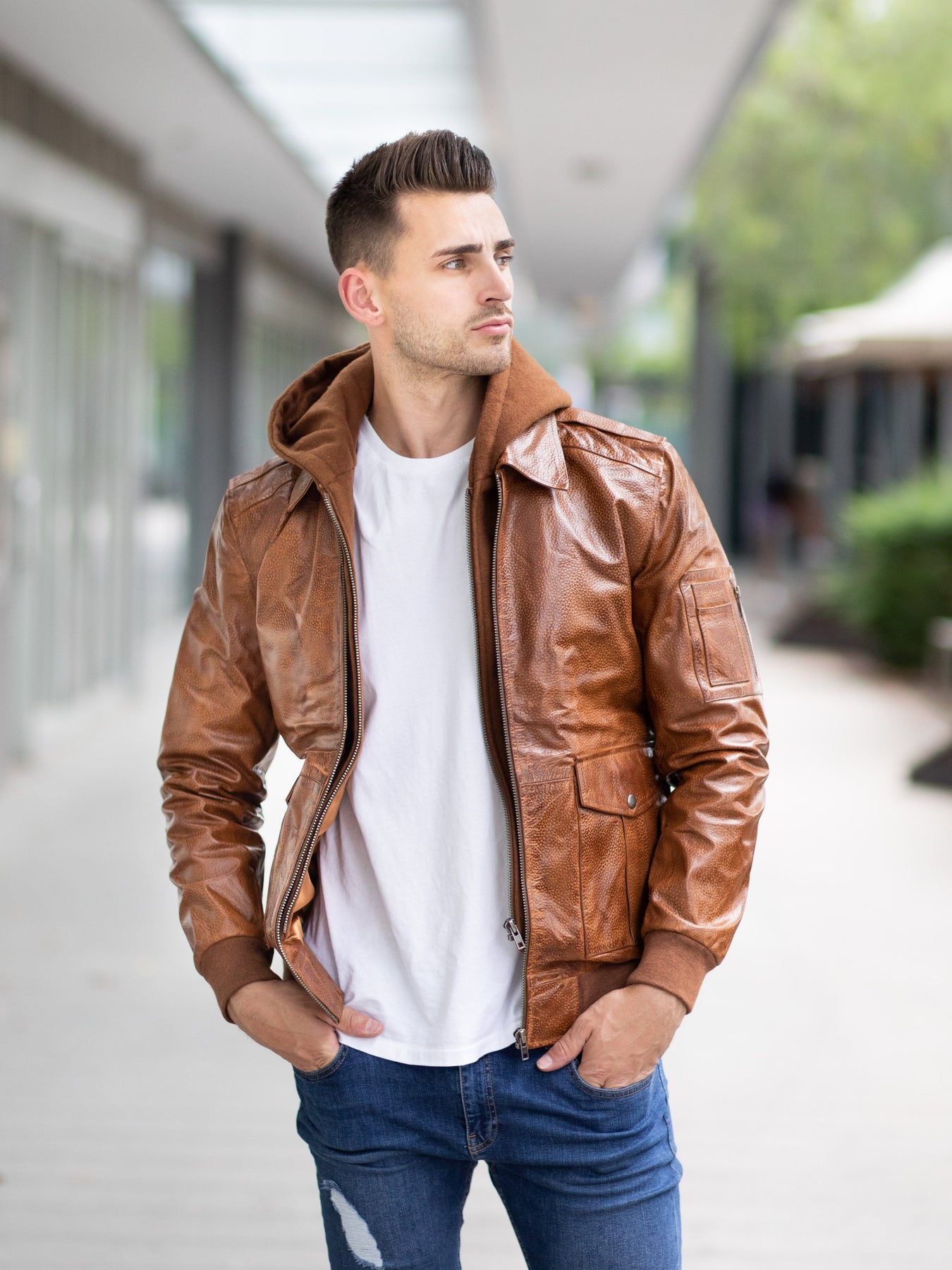 106 - Black nappa lamb leather bomber jacket smooth aspect