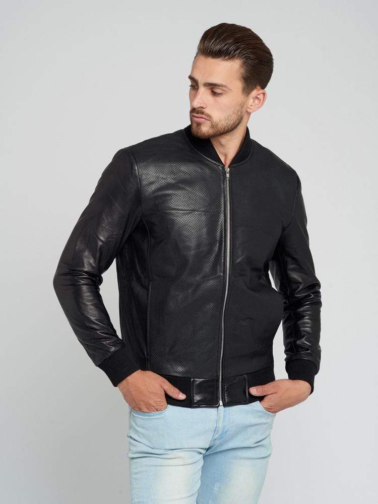 Slim Fit Perforated Leather Jacket