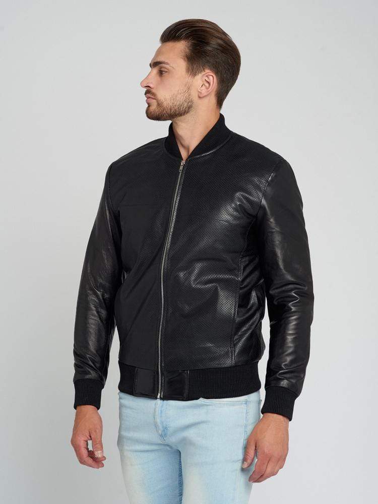 Slim Fit Perforated Leather Jacket