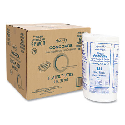 Dart White Styrofoam Plate, 9", 1 Compartment - 125ct. 4/CS (9PWCR)
