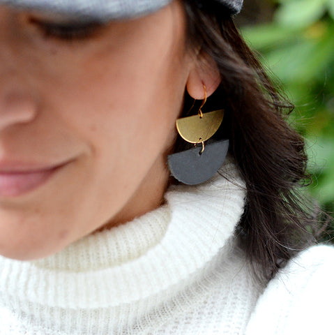 leather + brass earrings by moss bags