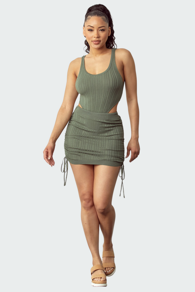 bodysuit-and-ruched-mini-skirt-set-olive