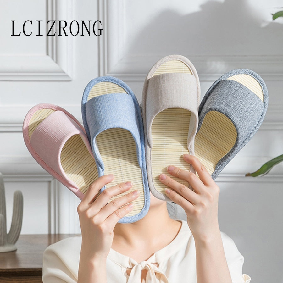 Home Bamboo Slippers For Women Summer Indoor Couple Beach Slippers Com ...