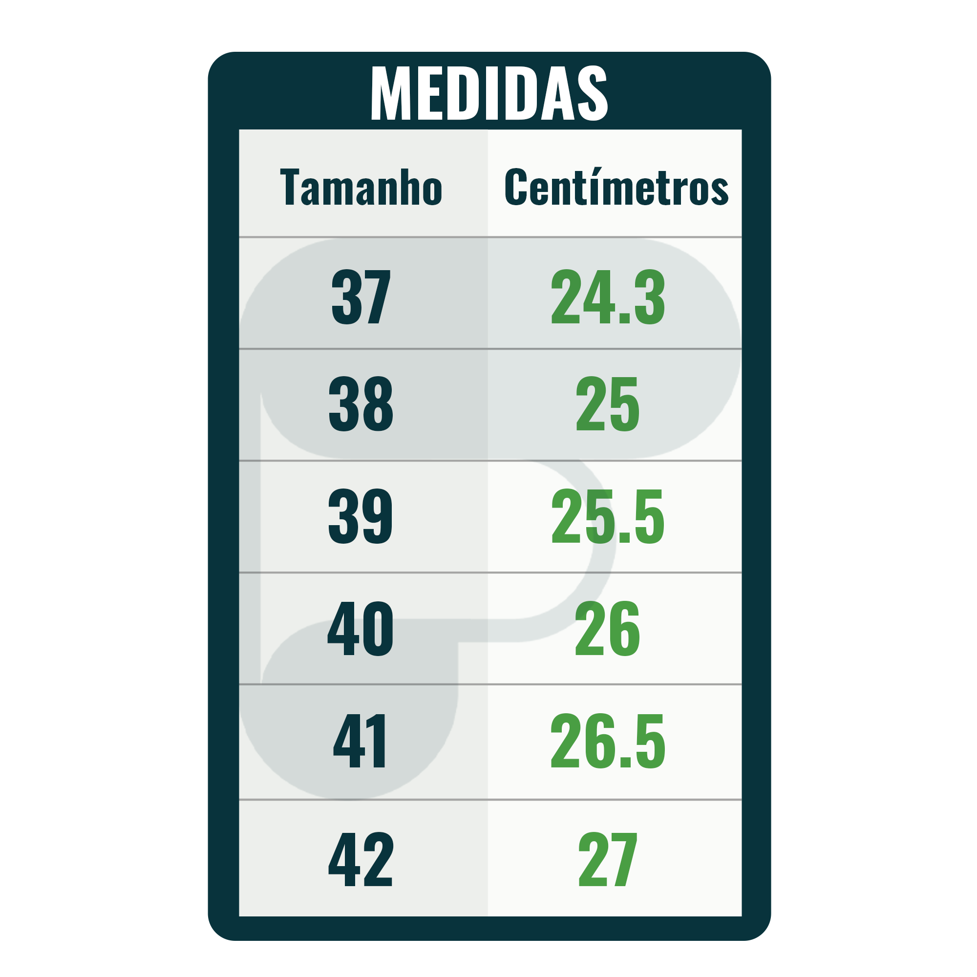 Tabela de Medidas Sapato Em Couro