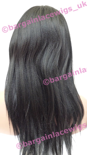 Yaki Glueless Lace Wig 14 inches long colour #1 with 4x4 silk base, small cap DD-SKGLYK14ONE-SML