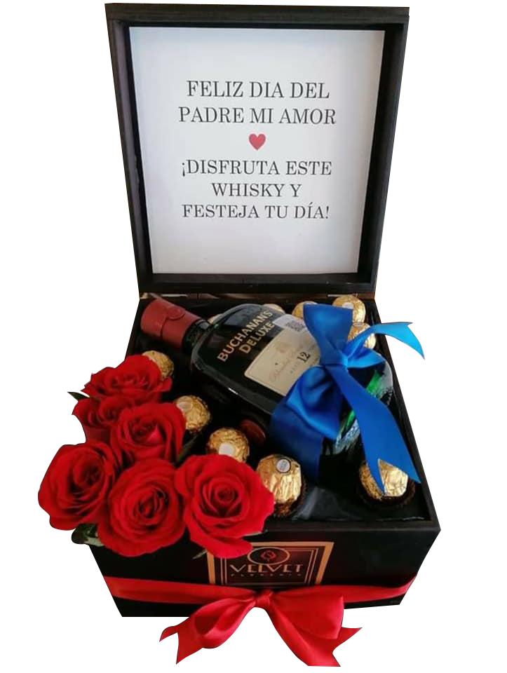 Rosas rojas, Whisky ¨Buchanan´s 12, chocolates. *Mensaje personalizabl –  Velvet Florería