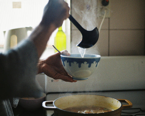 Soup poured into a bowl