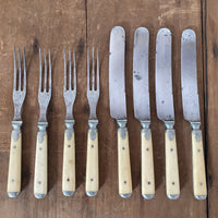 Meriden Cutlery Co Knife & Fork Set of 4 Bone & Pewter 1855-1918 (these 1870's?)