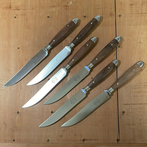 Non Serrated Steak Knife Set 6-Piece Japanese Damascus Steel Olive Wood  Handle