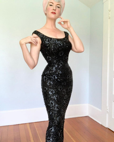 1950s Silk Hand Sequined Gown
