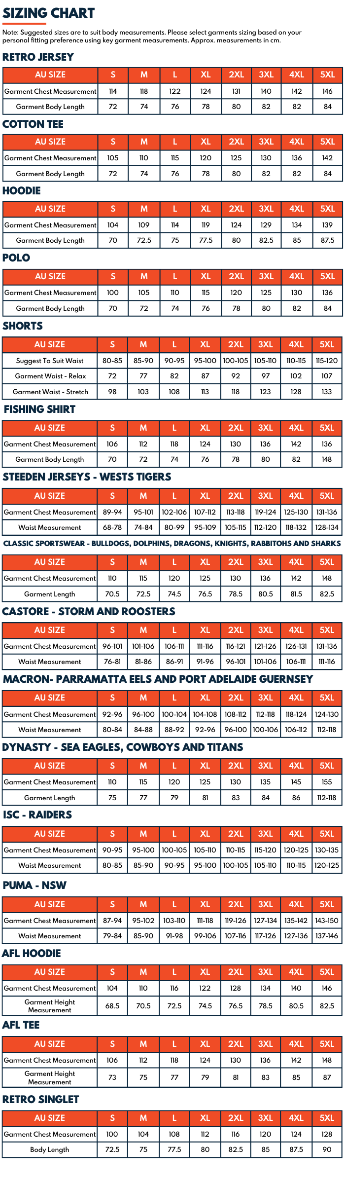 size chart / size guide