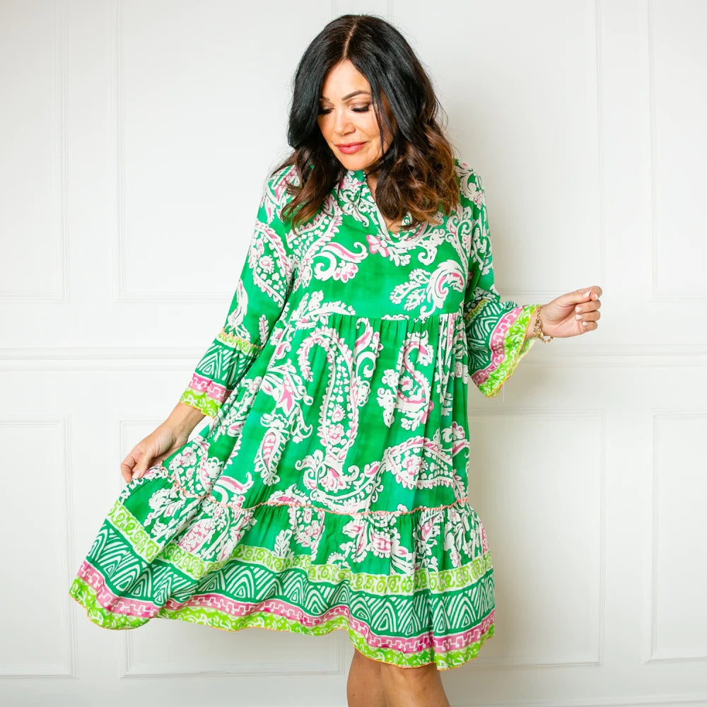 Boho Paisley Print causal summer dress