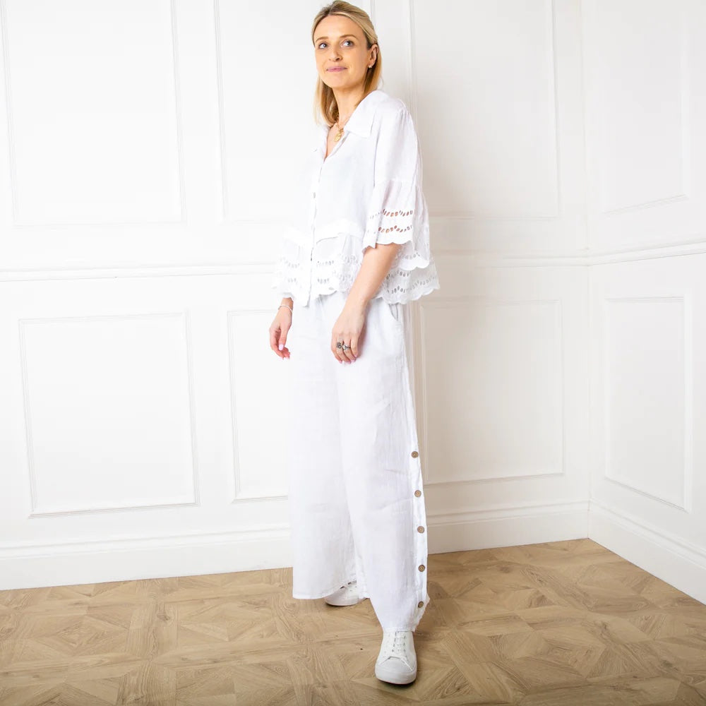 Button Linen Trousers for an evening garden party